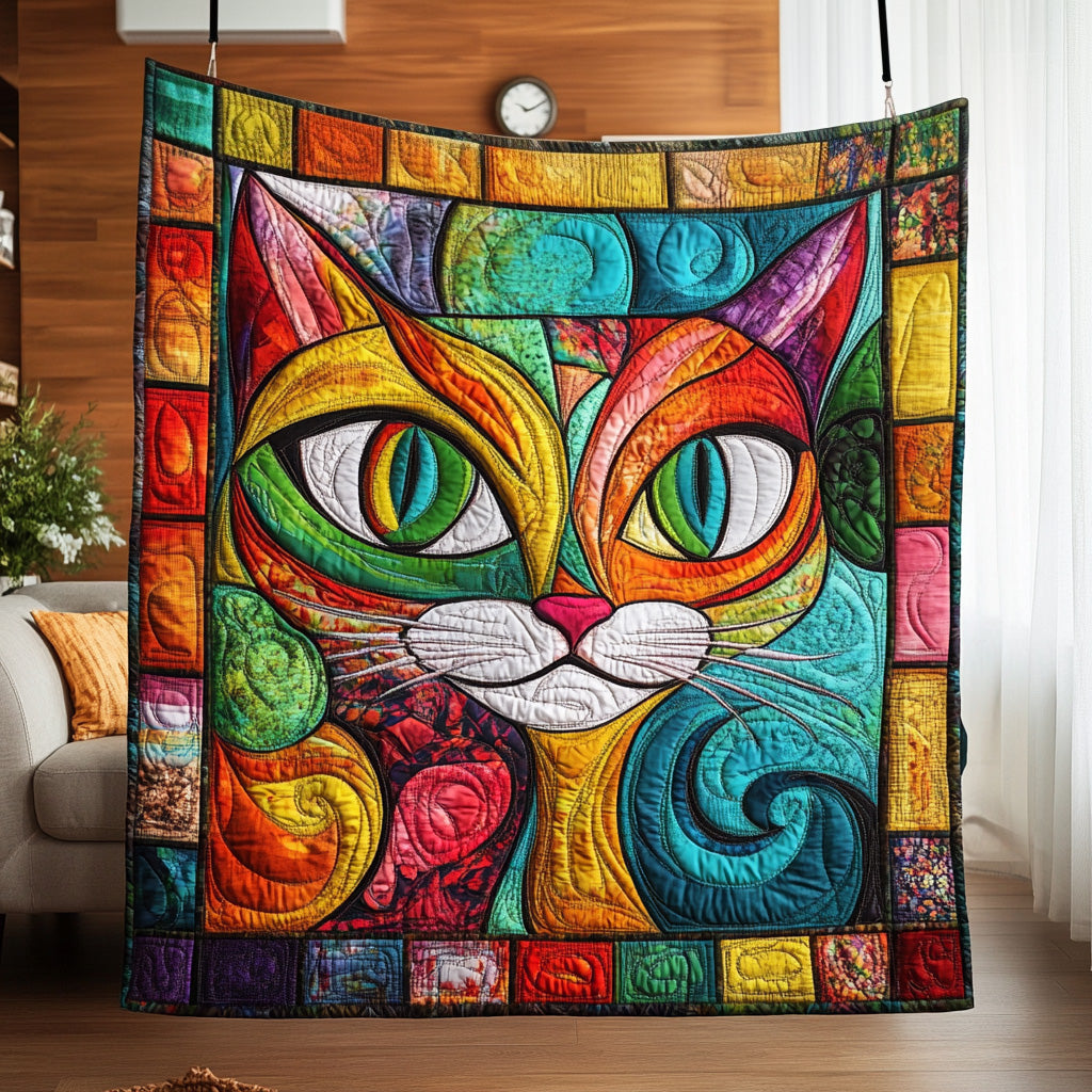 Cubism Cat Quilted Blanket Cute Soft BlanketCat Items For Cat Lovers