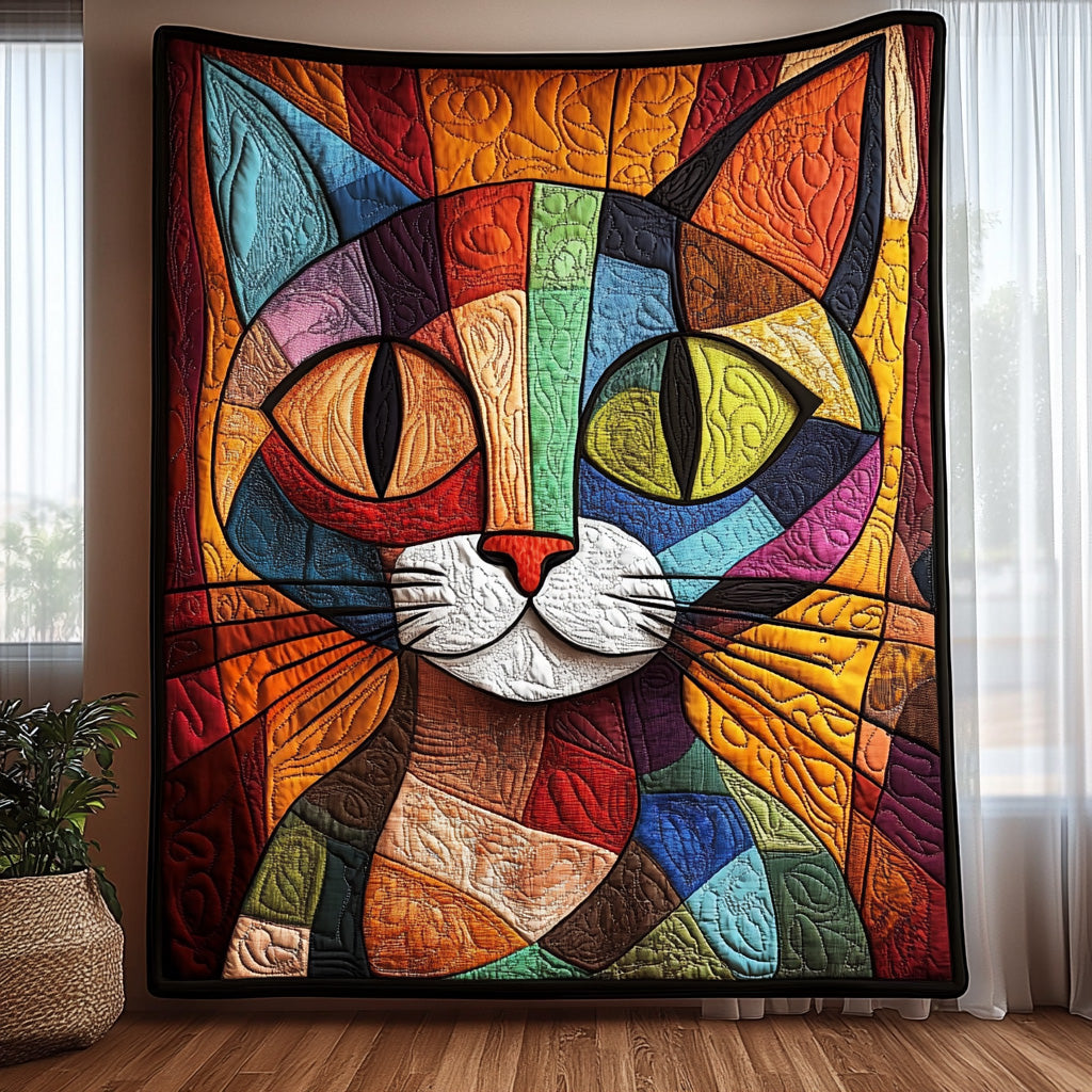 Cubism Cat Quilted Blanket Cute Soft BlanketCat Lover Gifts Christmas 2025