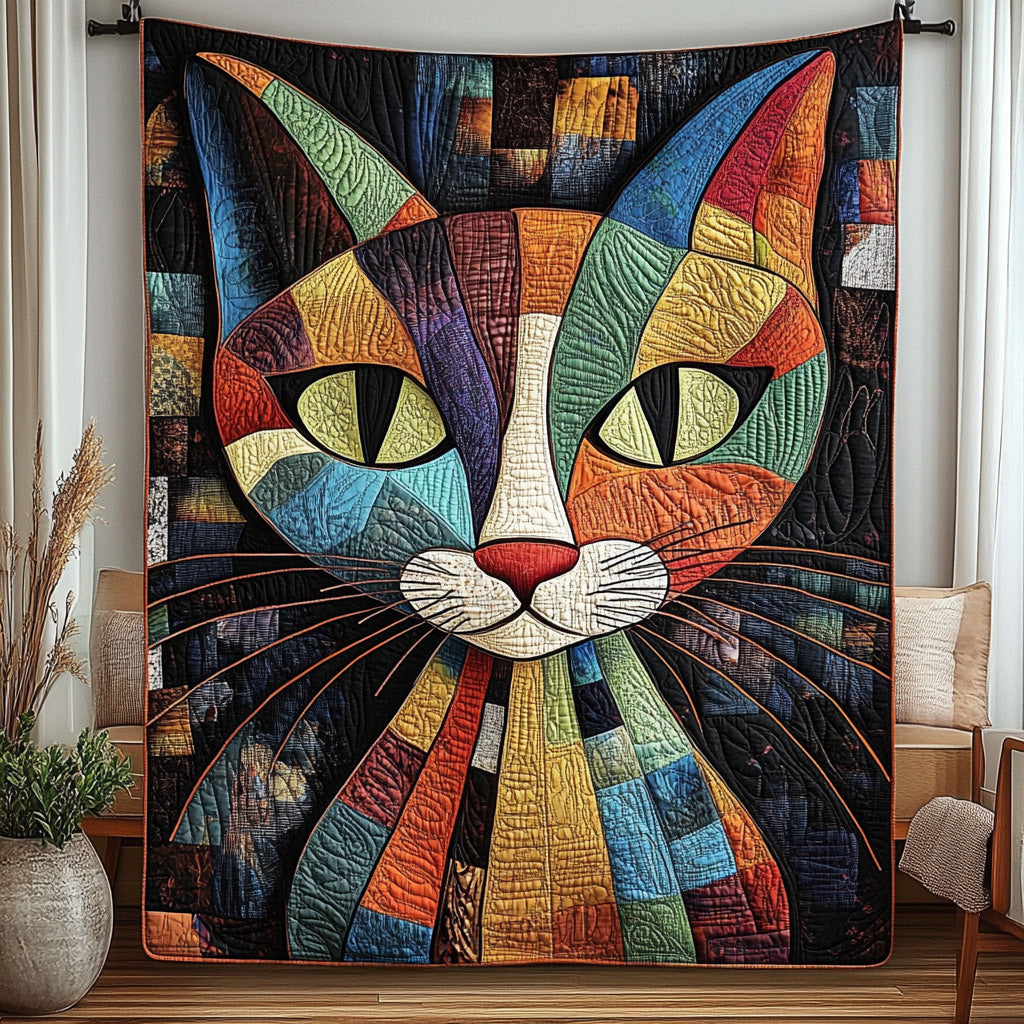 Cubism Cat Quilted Blanket Cute Soft BlanketStuff For Cat Lovers