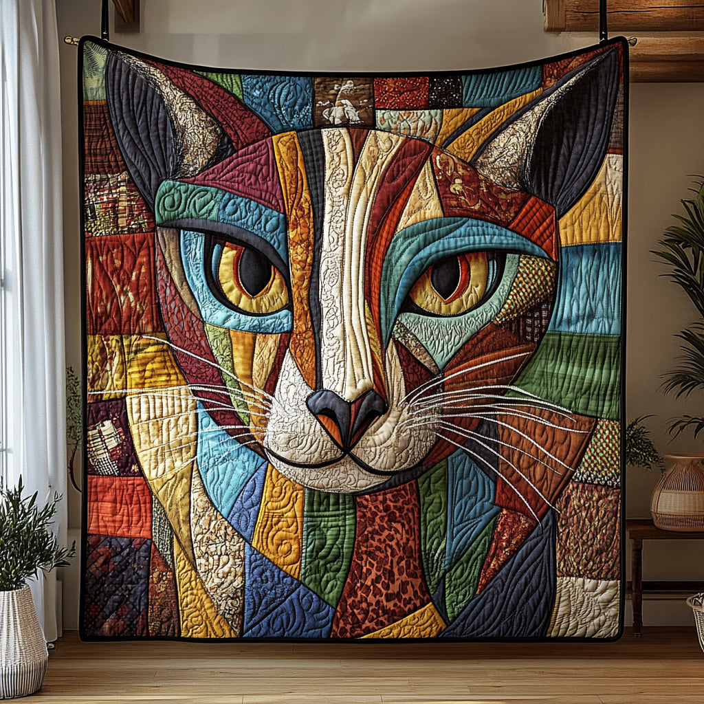 Cubism Cat Quilted Blanket Cute Soft BlanketThemed Cat Presents
