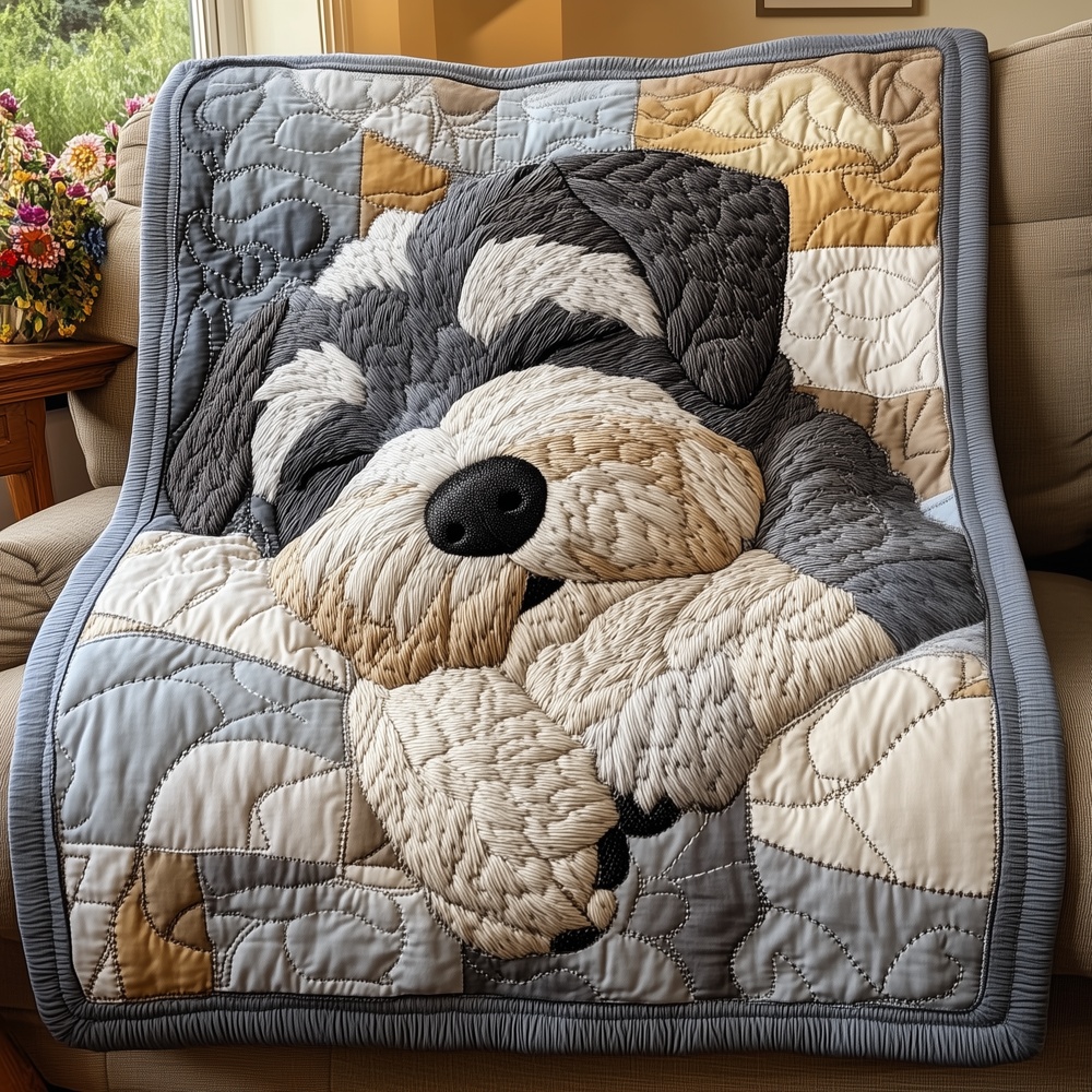 Cuddling Schnauzer Duo Quilted Blanket Cozy Dog Art Soft Throw Bedding Best Gift For Schnauzer Owners