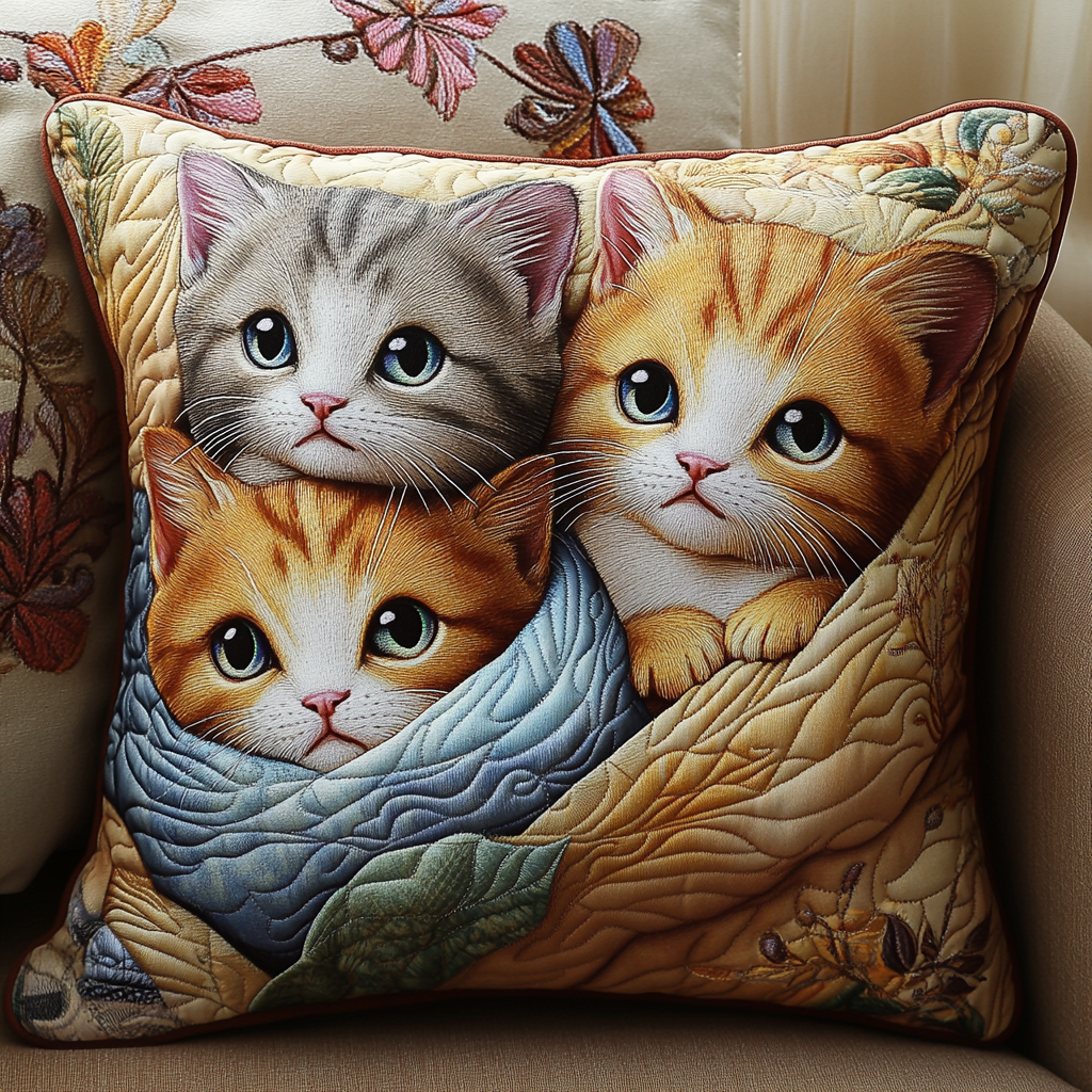 Cuddly Kittens Quilted Pillow Case Seasonal Holiday Pillow Cover