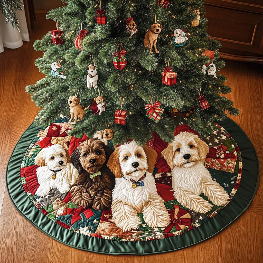 Cuddly Labradoodle Christmas Quilted Tree Skirt Under Tree Christmas Decor Holiday Party Decor for Home