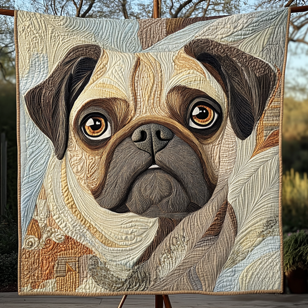 Cuddly Pug Portrait Quilted Blanket Gift For Animal Lover