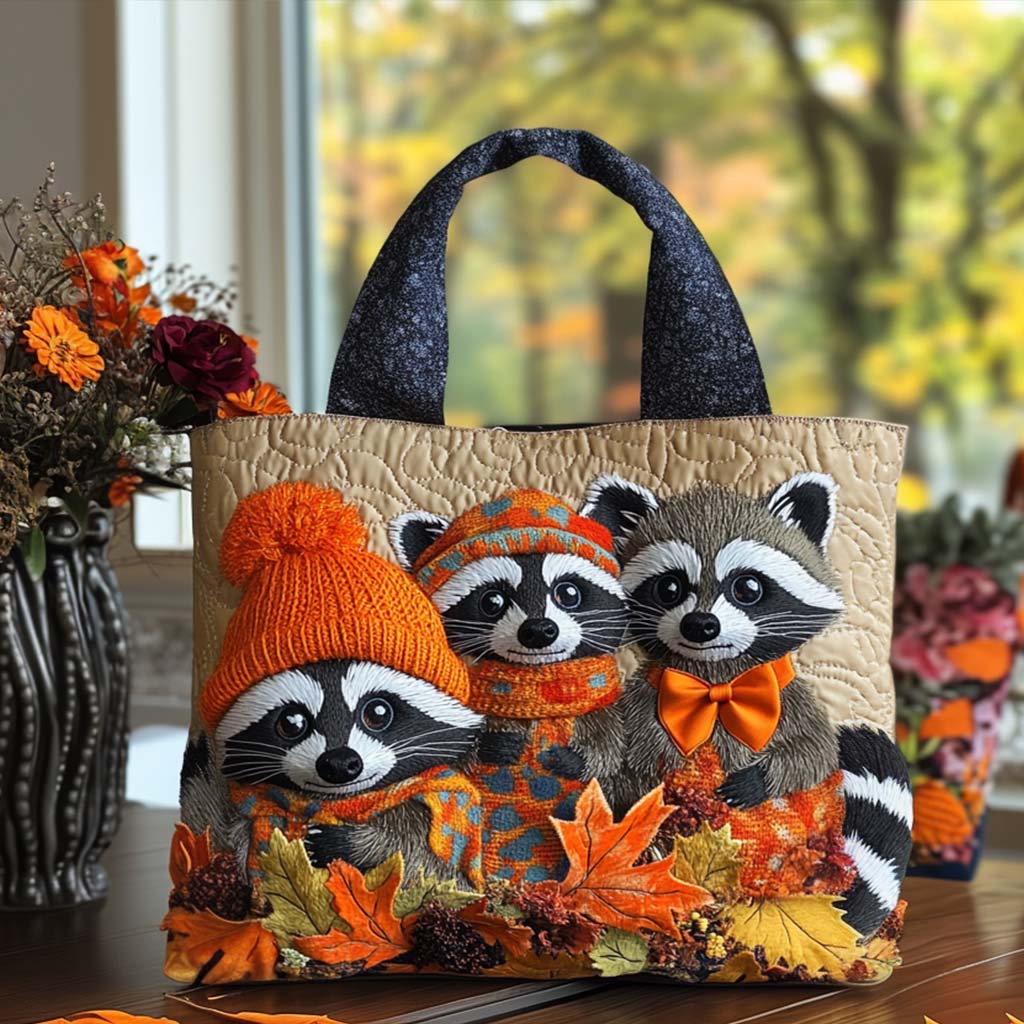 Cuddly Raccoon Quilted Tote Bag Raccoon Christmas Gifts