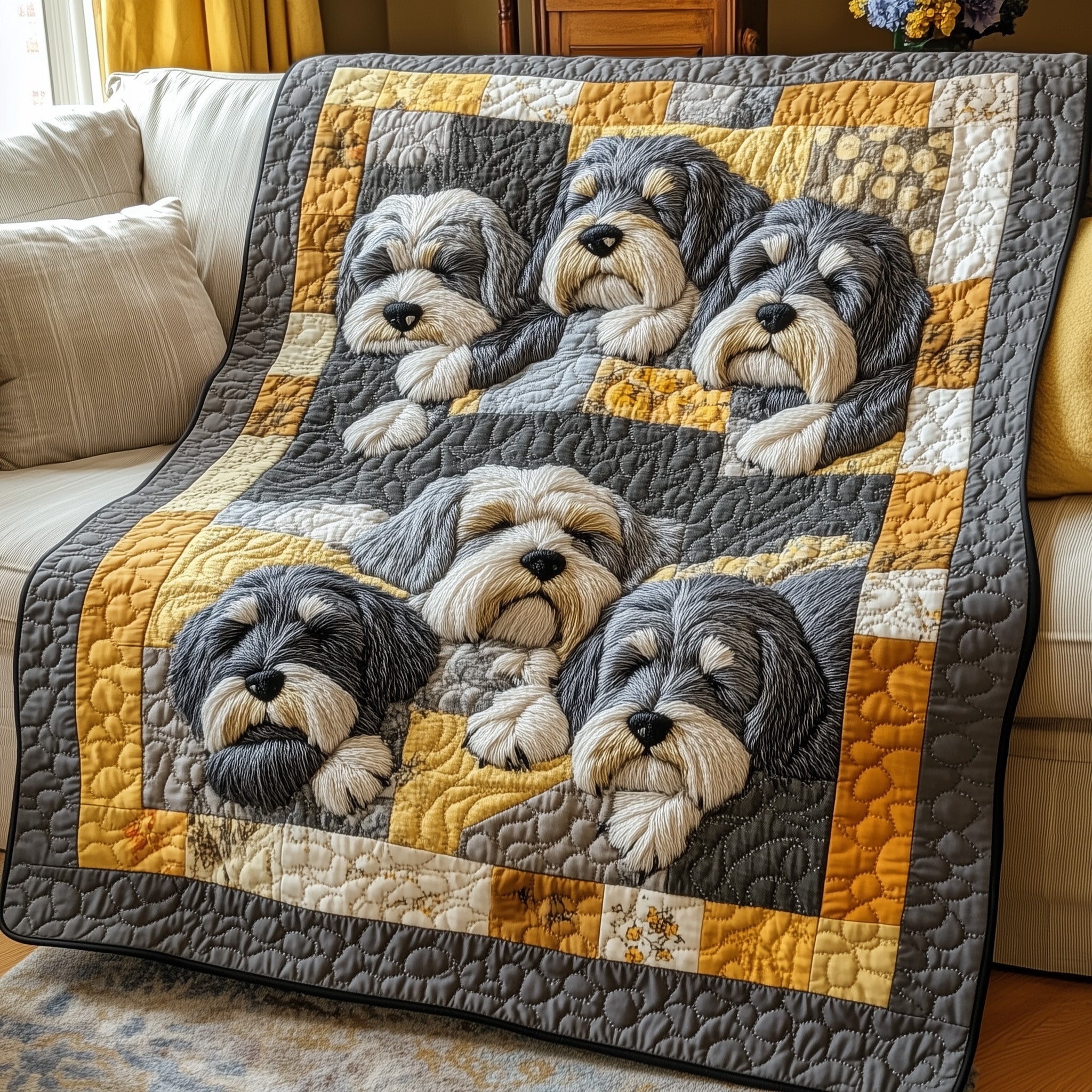 Cuddly Schnauzer Dreams Quilted Blanket Best Couch Throw BlanketChristmas Gift Ideas For Dog Owners