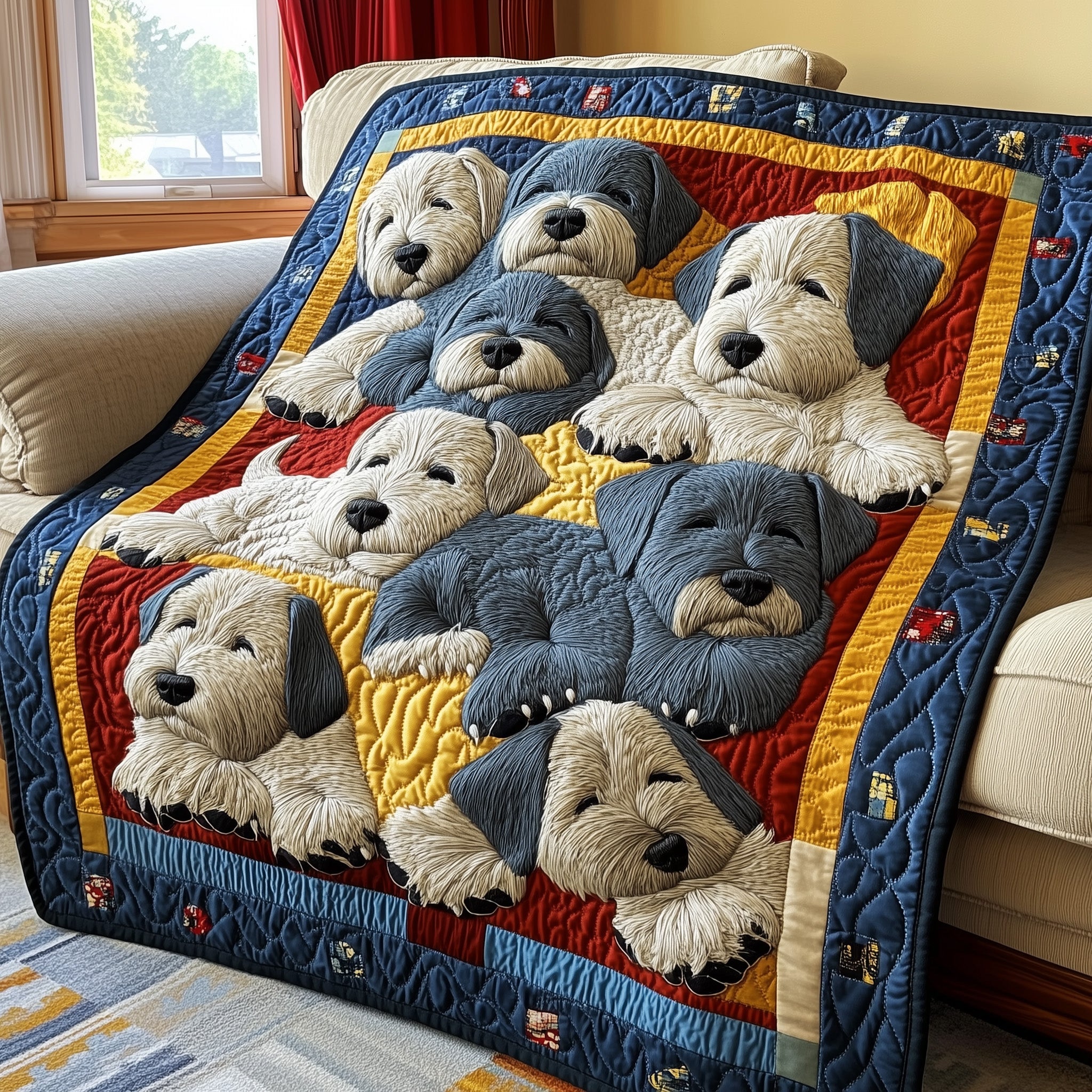 Cuddly Schnauzer Dreams Quilted Blanket Christmas Quilt Blanket Gift Idea