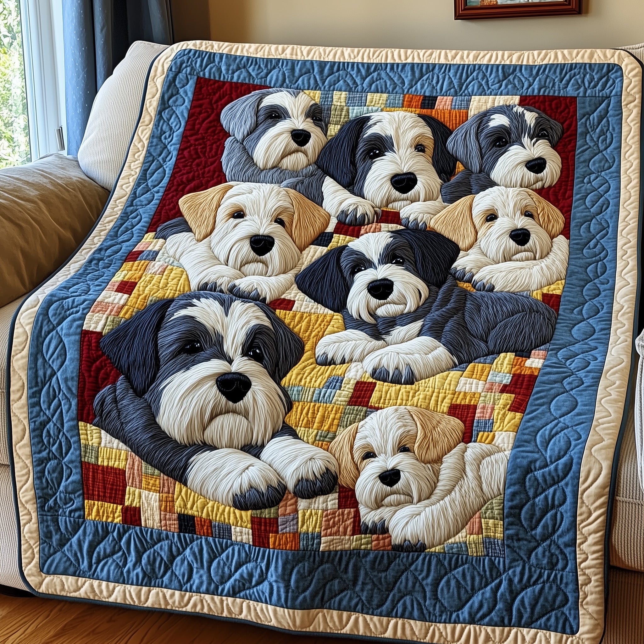 Cuddly Schnauzer Dreams Quilted Blanket Christmas Quilted Throw Blanket
