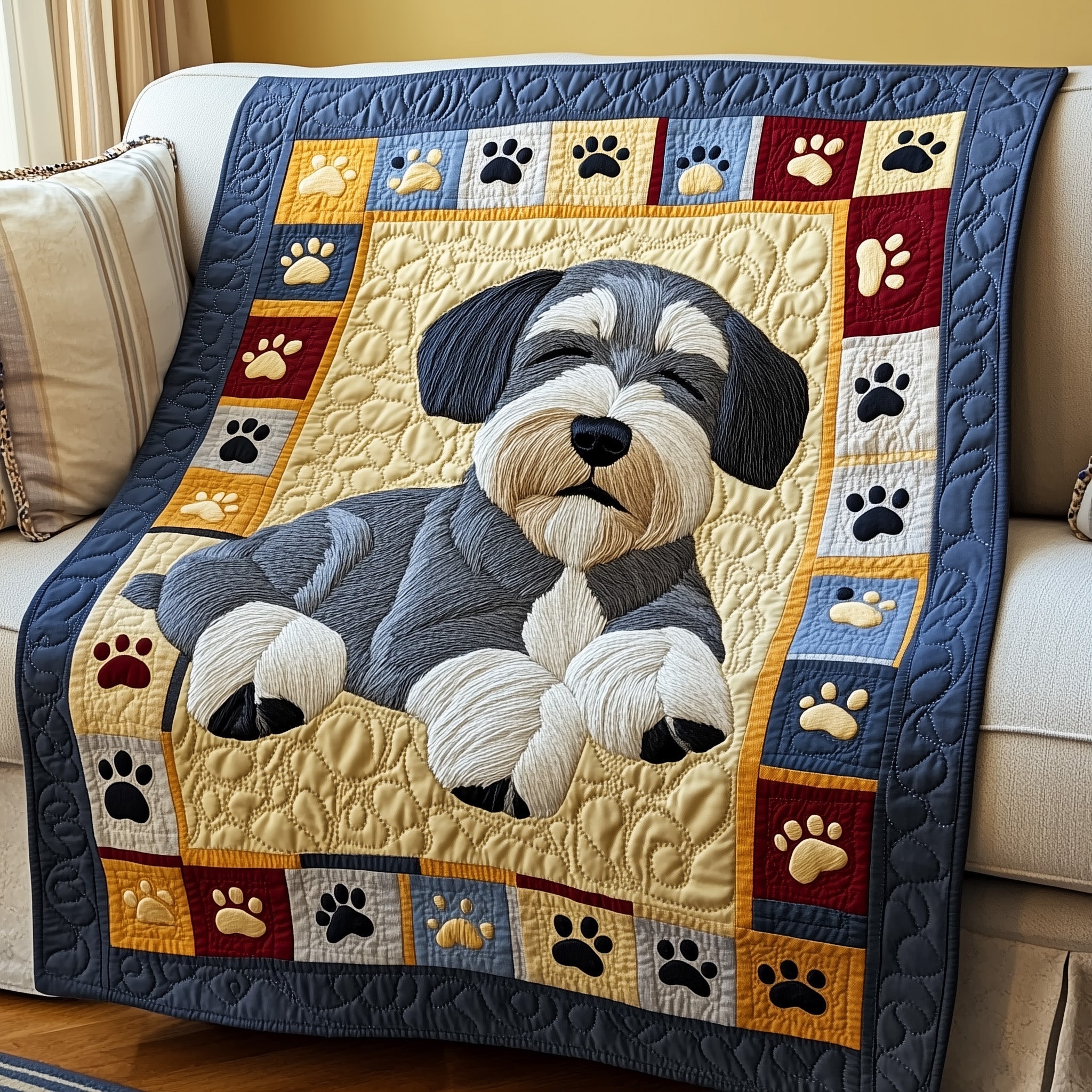 Cuddly Schnauzer Dreams Quilted Blanket Quilt Blanket Gift for Birthday & Holidays