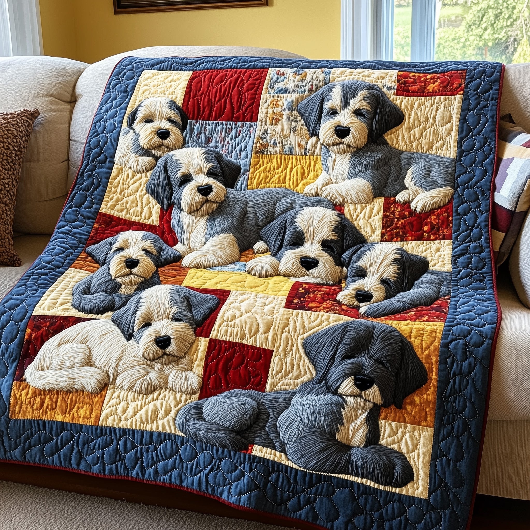 Cuddly Schnauzer Dreams Quilted Blanket Quilt Blanket Gift for Family Gatherings