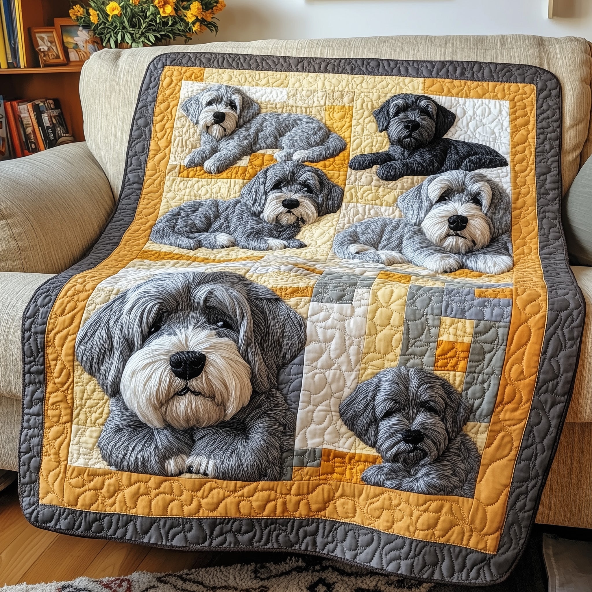 Cuddly Schnauzer Dreams Quilted Blanket Quilted Throw Blanket Gift for Home Decor
