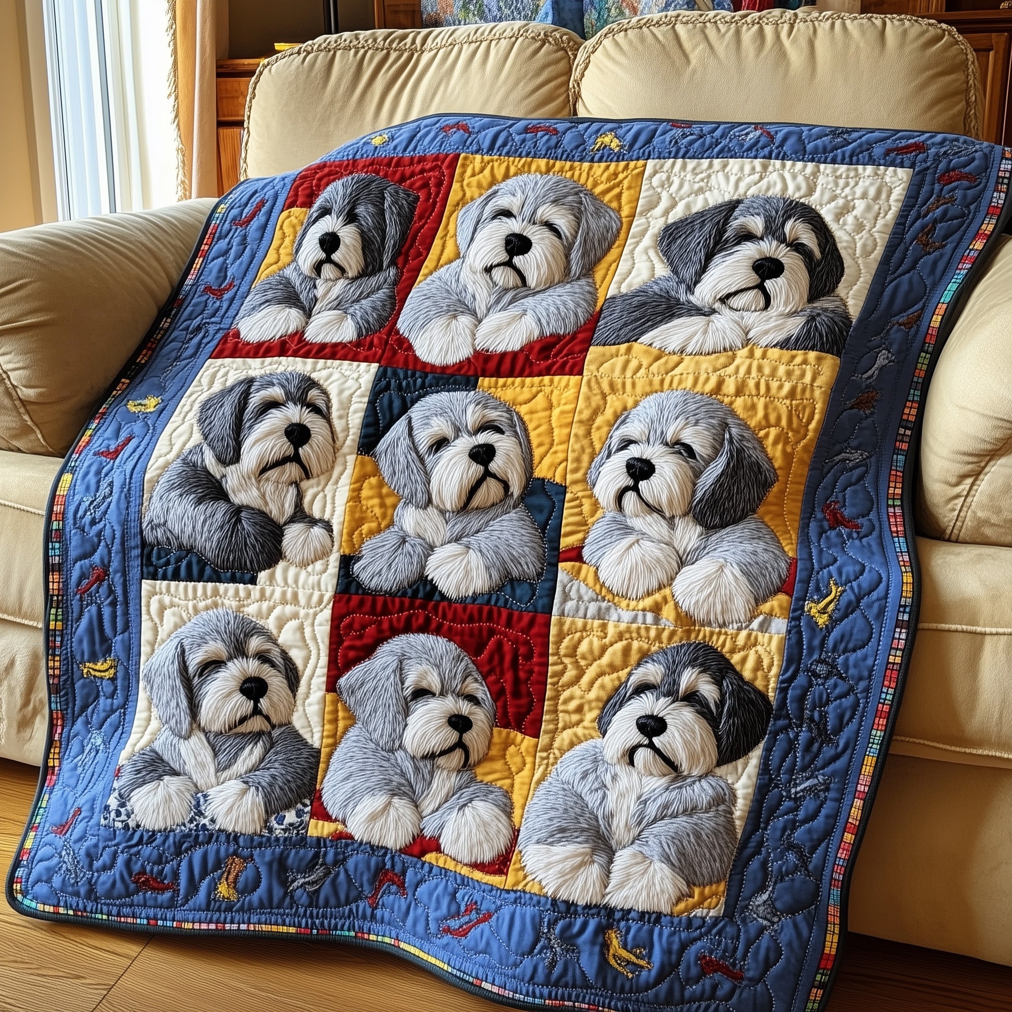 Cuddly Schnauzer Dreams Quilted Blanket Quilted Throw Blanket Gift Idea for Loved Ones
