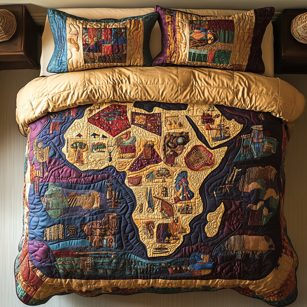 Cultural Continent Quilted Bedding Set Duvet Cover Bed Sheet Set Black History Month Gifts