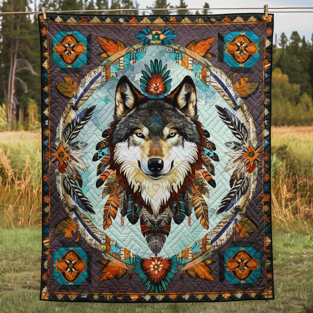 Cultural Wolf Quilted Blanket Gift For Wolf Lover