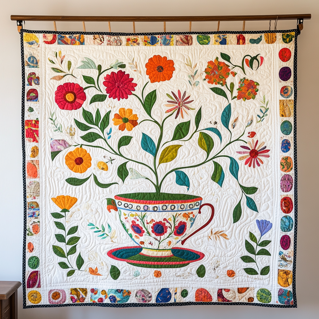 Cup Blossom Quilted Blanket Cute Throw Blanket Funny Mexican Gifts