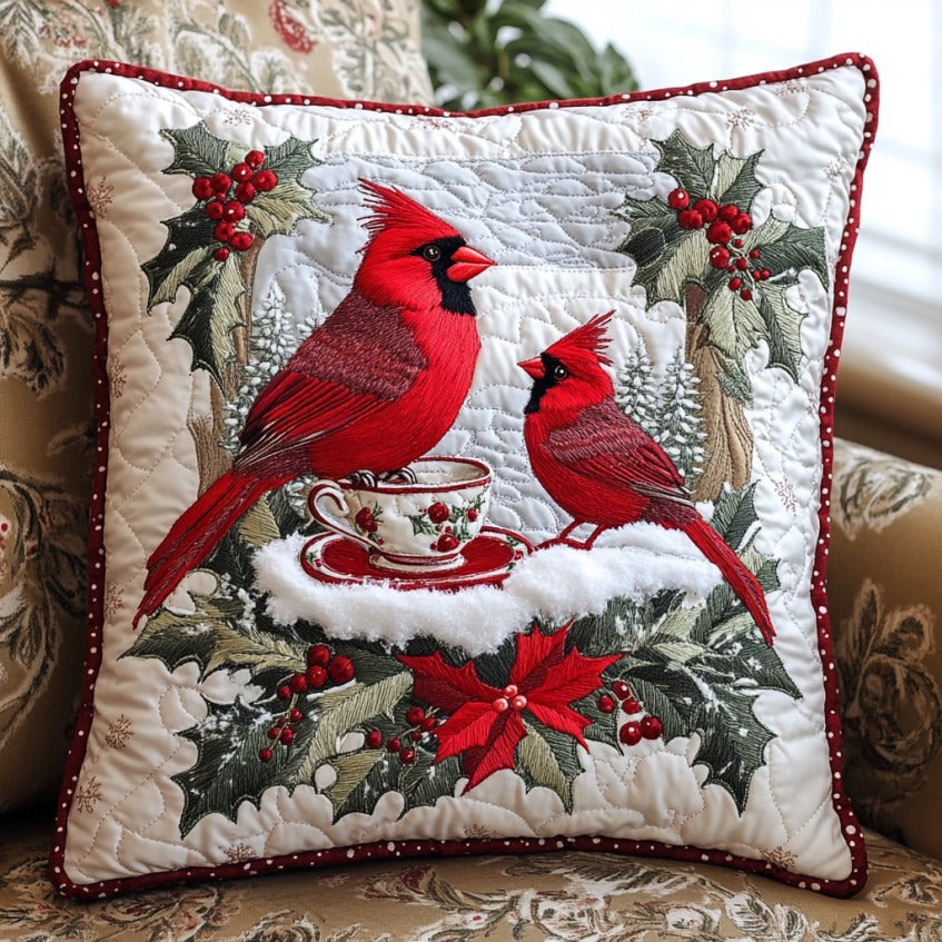 Cup Cardinal Quilted Pillow Case Holiday Sofa Pillows Great Xmas Presents For Her