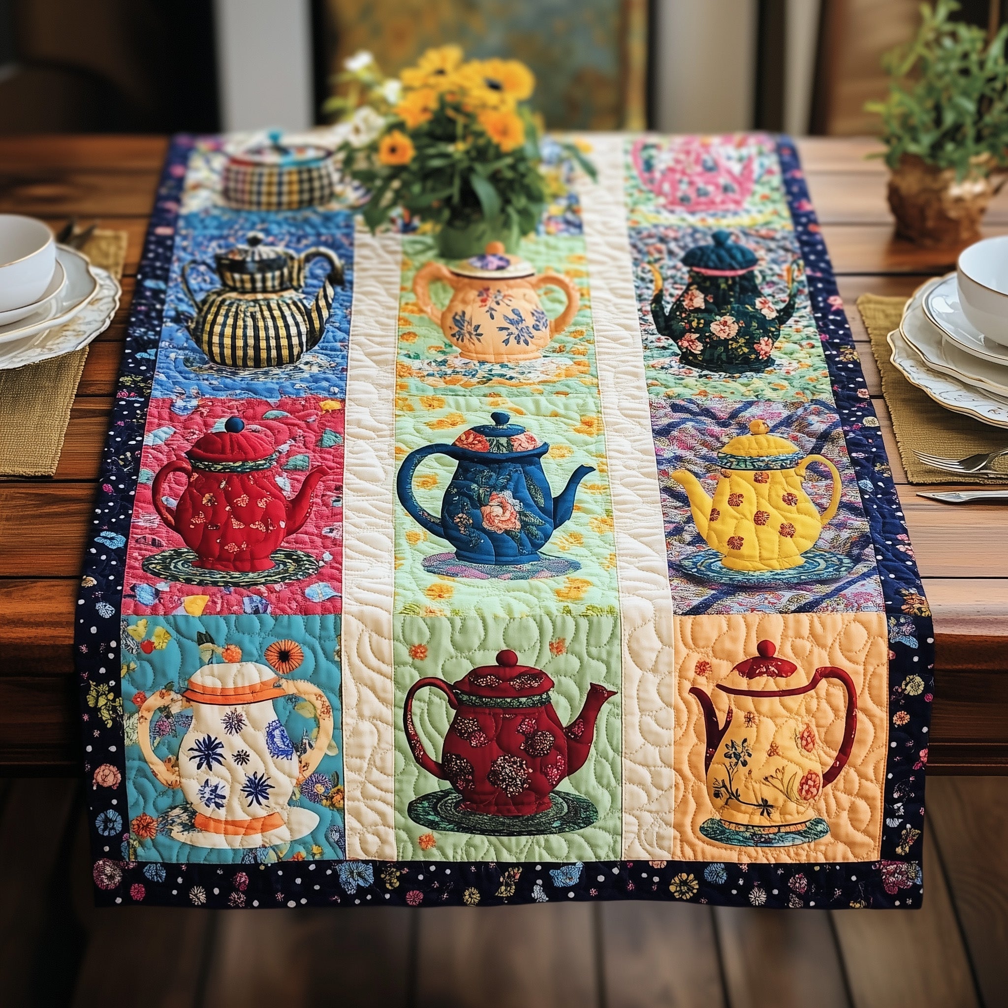 Cup Of Color Quilted Table Runner Christmas Table Runner for Family Meals