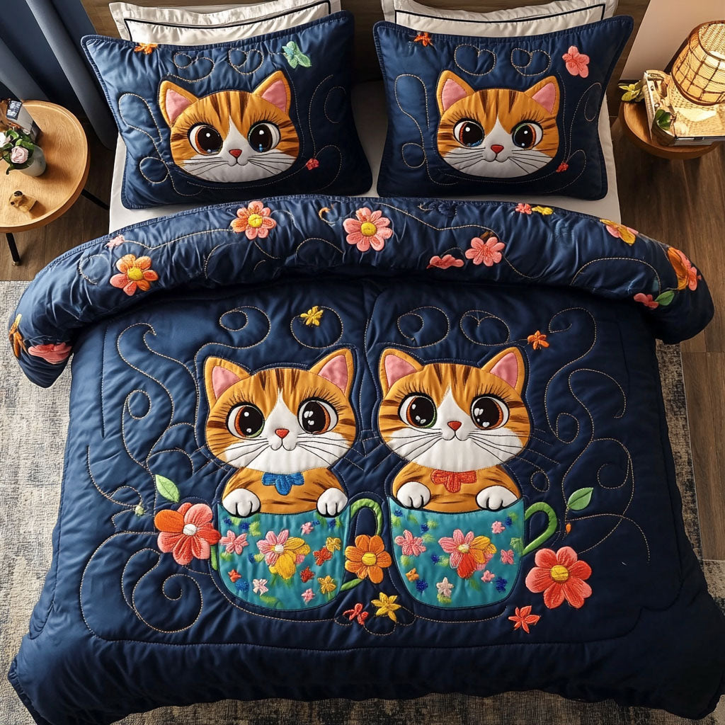 Cup of Cuteness Quilted Bedding Set Bed Decor Cat Christmas Gifts