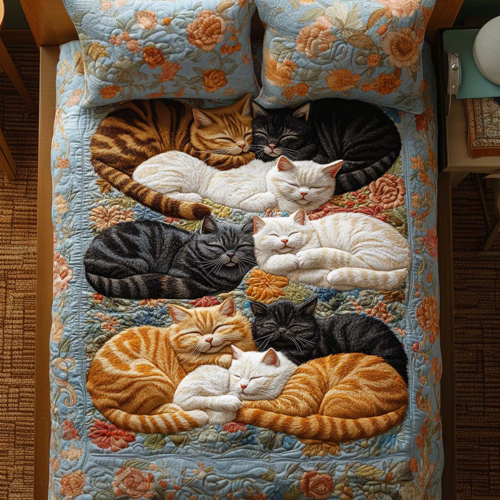 Curious Cat Day Quilted Bedding Set Best Bed Sheet Set Gift Ideas For Cat Owners