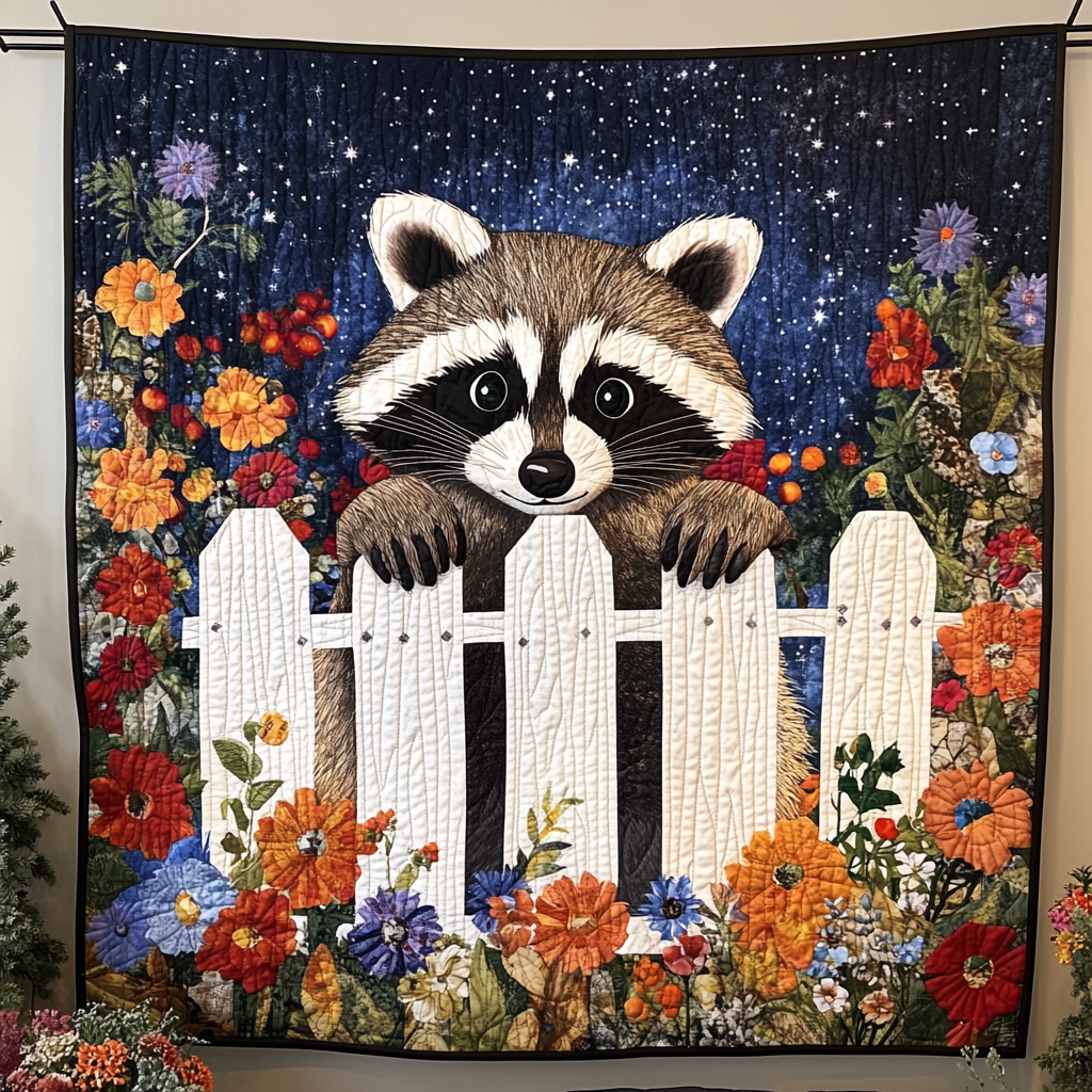 Curious Climber Quilted Blanket Funny Raccoon Gifts For Friend