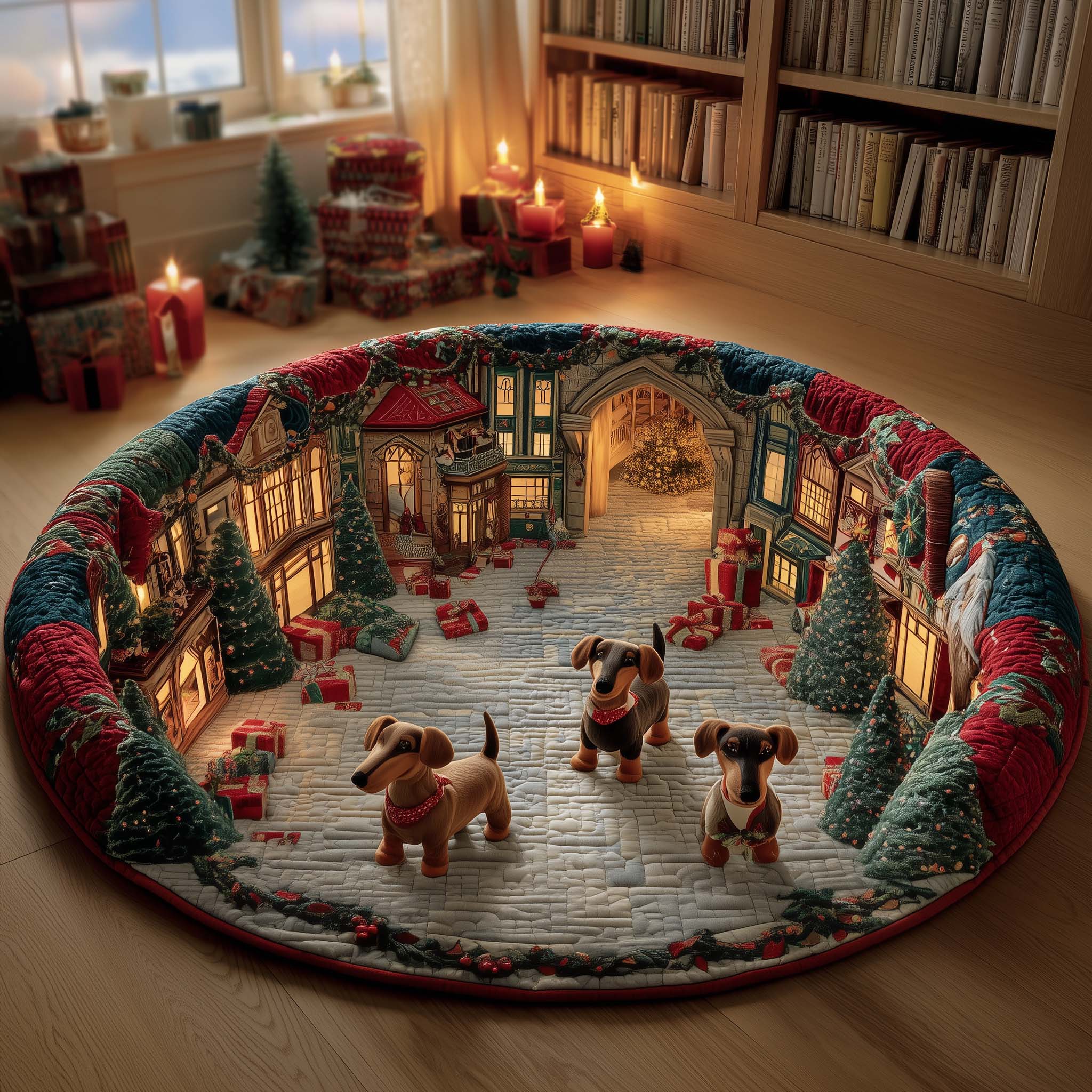 Curious Dachshund Quilted Round Mat Classic Quilted Round Mat for Timeless Decor
