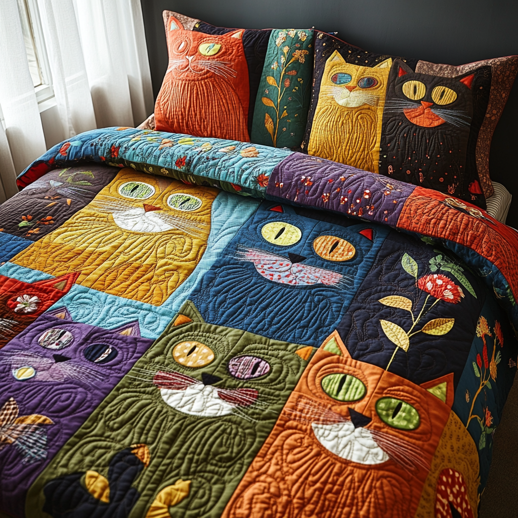 Curious Whiskers Quilted Bedding Set Holiday Duvet Covers Best Christmas Presents For Cats