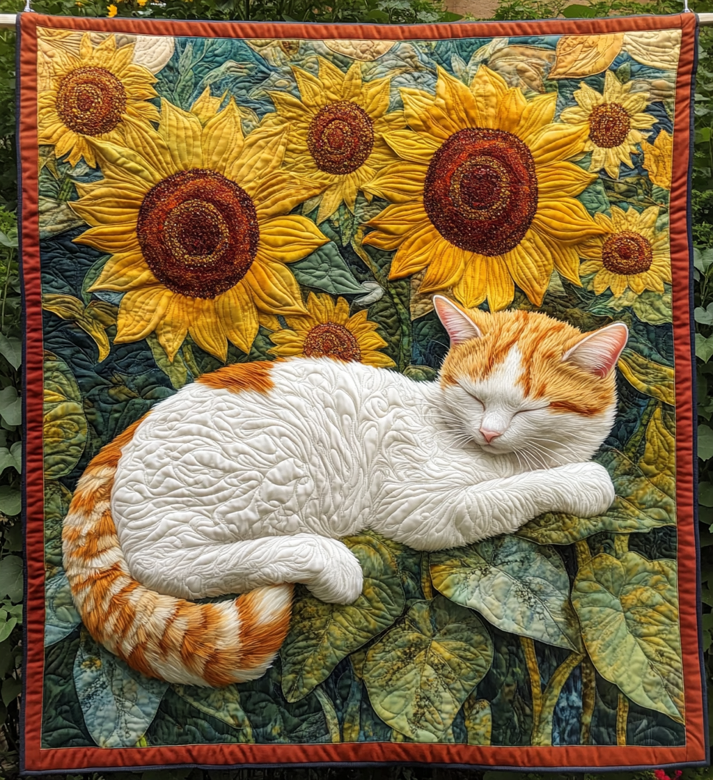 Curled Up Kitty Quilted Blanket Novelty Gifts For Cat Lovers