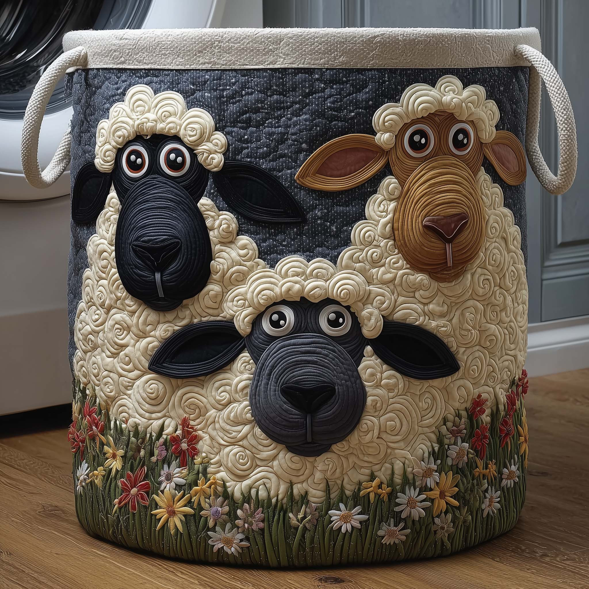 Curly Trio Quilted Laundry Basket Laundry Room Decor Gifts For Sheep Lovers