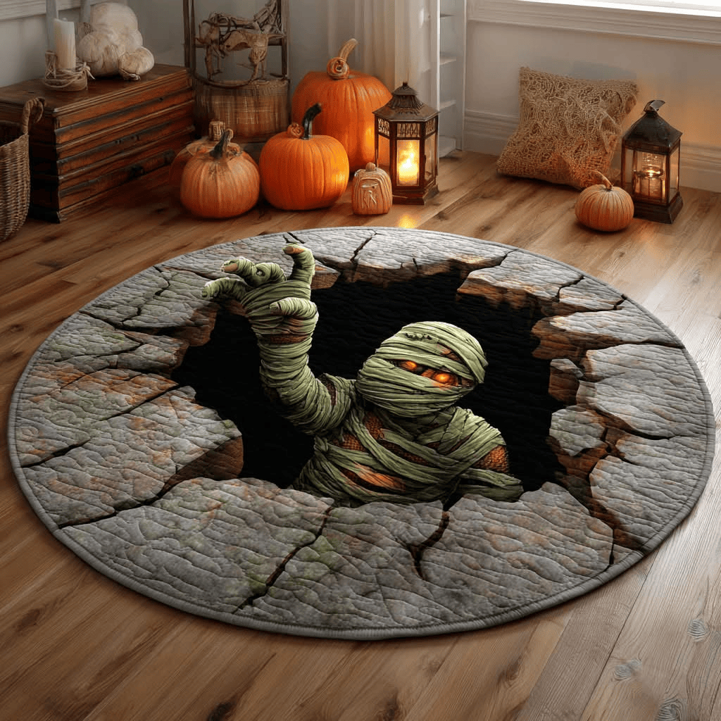 Cursed Mummy Quilted Round Mat Halloween Round Mat Halloween Gift Ideas For Adults