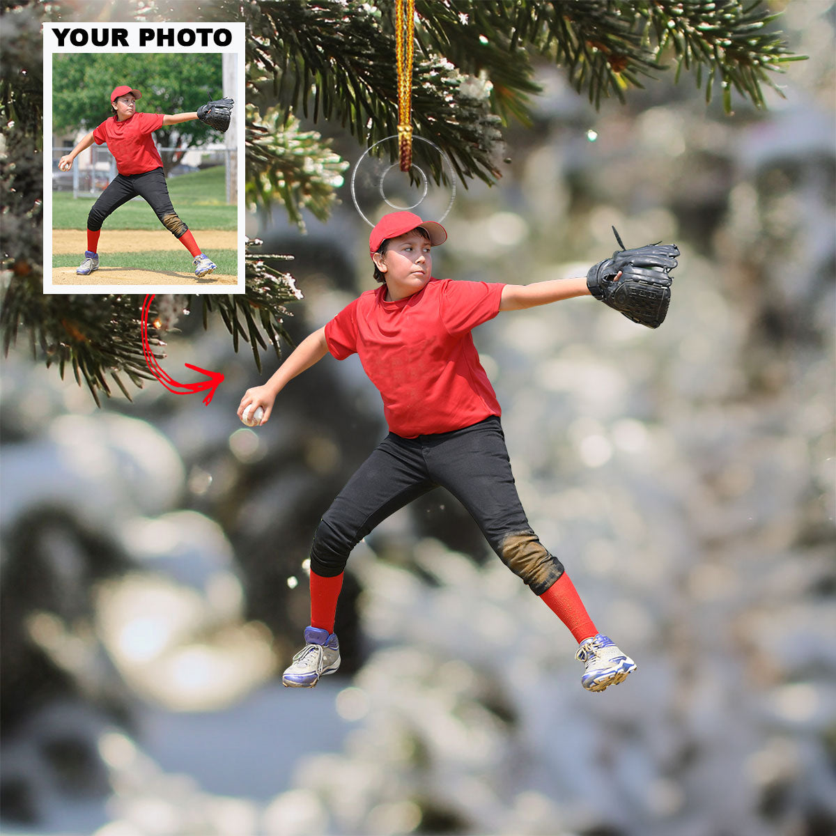 Curveball Kid Personalized Photo Mica Ornament Christmas Gift For Baseball Players Bas