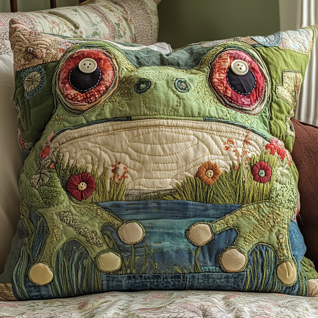 Cushion Croak Quilted Pillow Case Decorative Throw Pillow Covers Cute Frog Gifts For Her