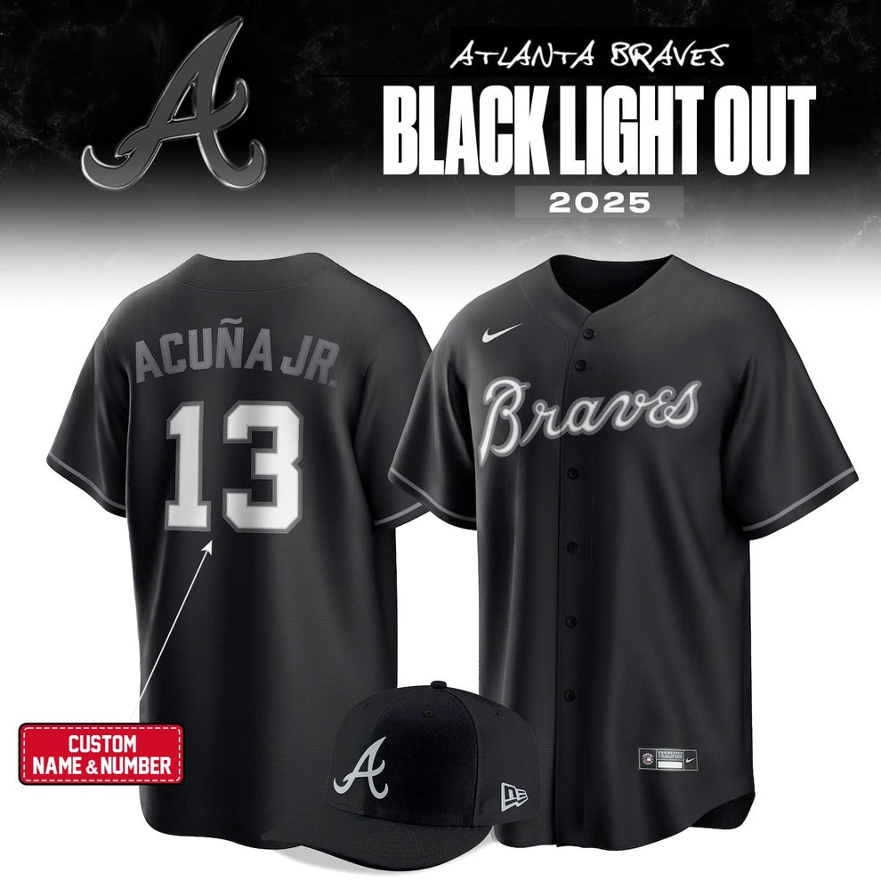 Custom Acura Jr. Atlanta Braves Black Lights Out 2025 Jersey MLB Fan Baseball Uniforms