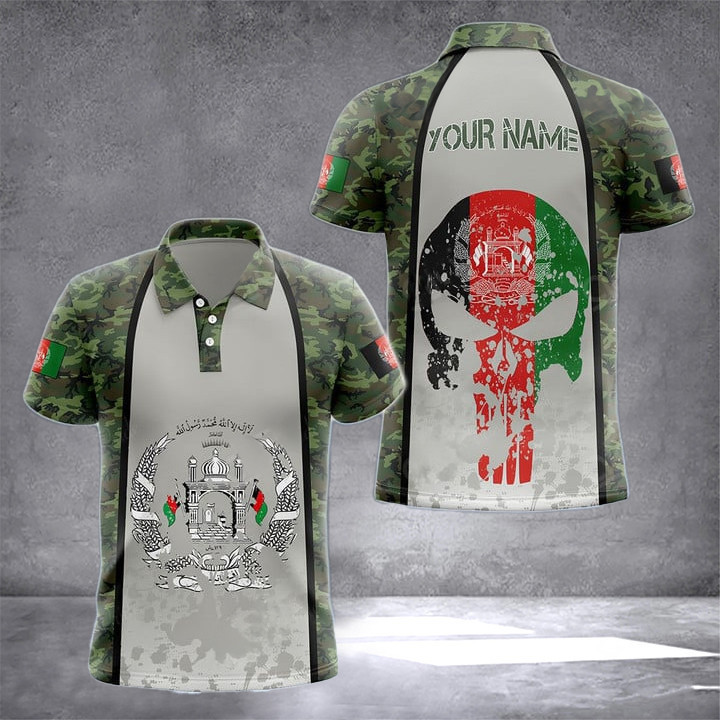Custom Afghanistan Coat Of Arms Skull With Flag Camo Polo Shirt For Men Afghan Clothing