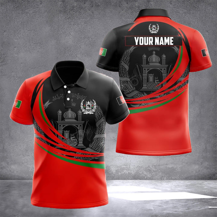 Custom Afghanistan Coat Of Arms Whirlpool Design Polo Shirt Afghanistan Clothing Men