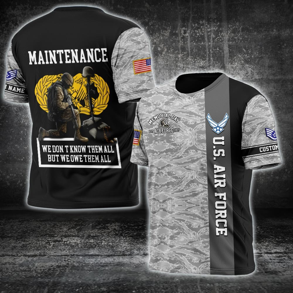 Custom Air Force Veteran Shirt Maintenance Air Force Badge Memorial Gifts For USAF Vets