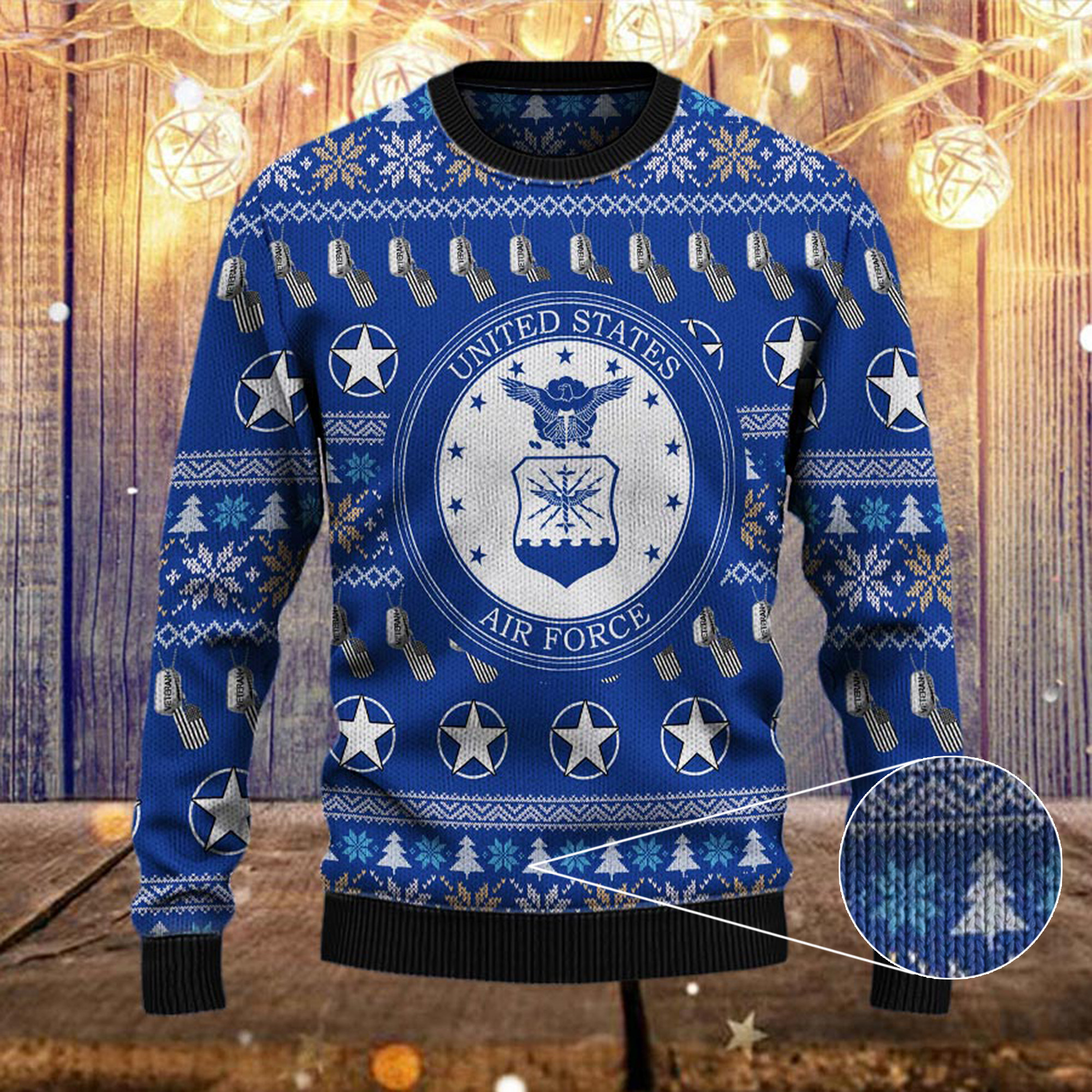 Custom Air Force Veteran Ugly Christmas Sweater Patriotic USAF Veteran Holiday Sweater