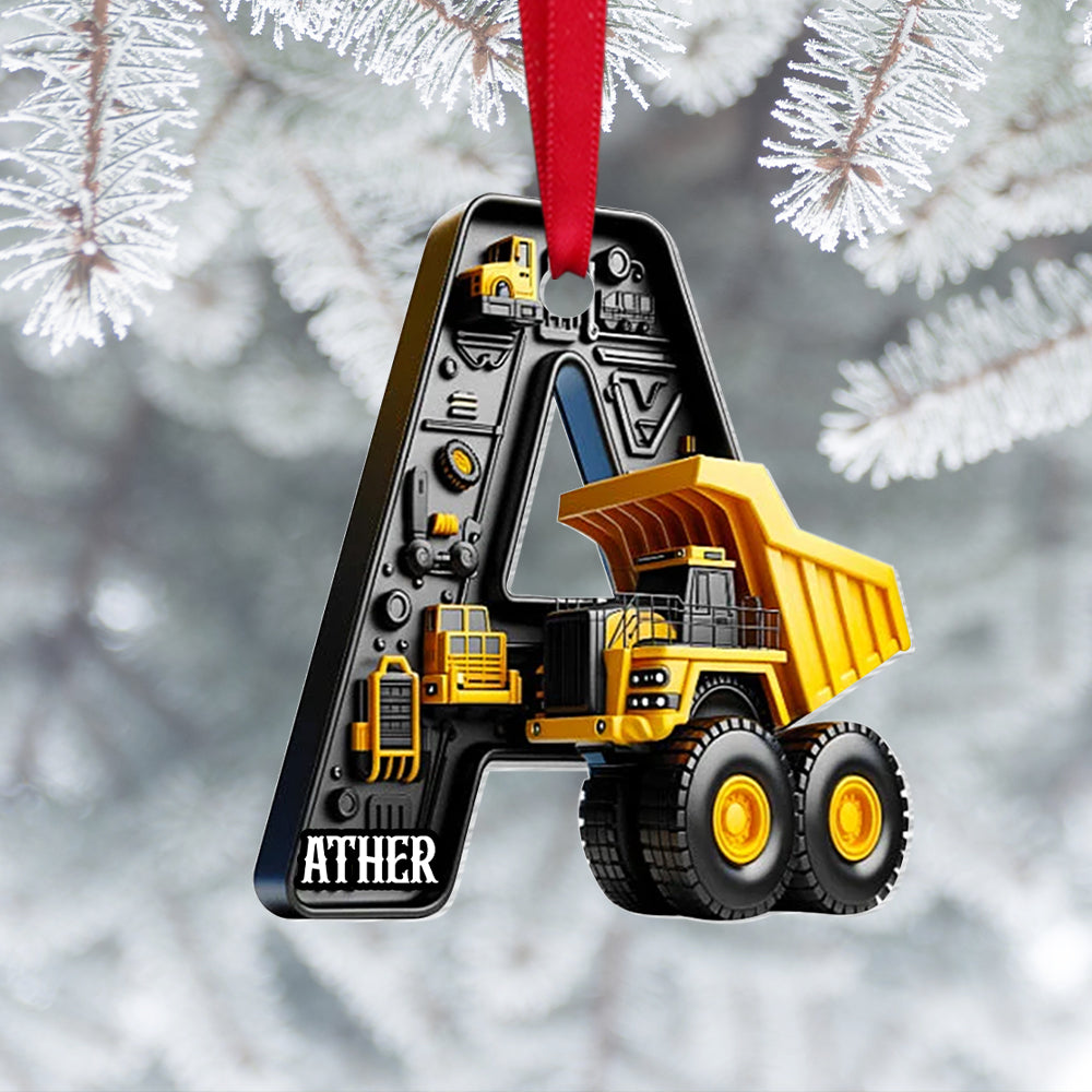 Custom Alphabet Letter Gifts For Construction Truck Lovers Christmas Ornament - Holiday Season Gift Idea