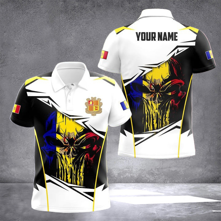 Custom Andorra Flag Skull Polo Shirt Andorra Lover Patriotic Clothing Gifts For Andorran