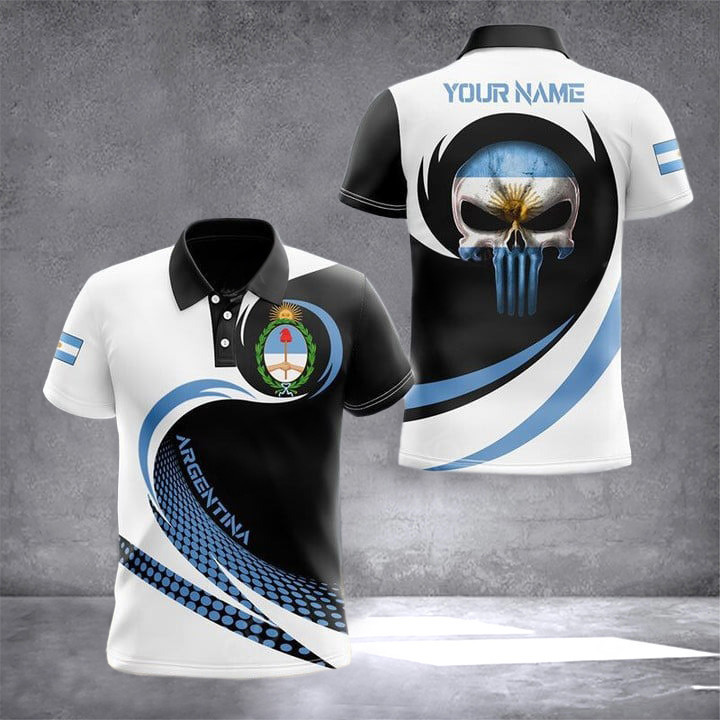 Custom Argentina Simple Flag Skull Polo Shirt Patriotic Argentina Clothing Gifts For Argentina