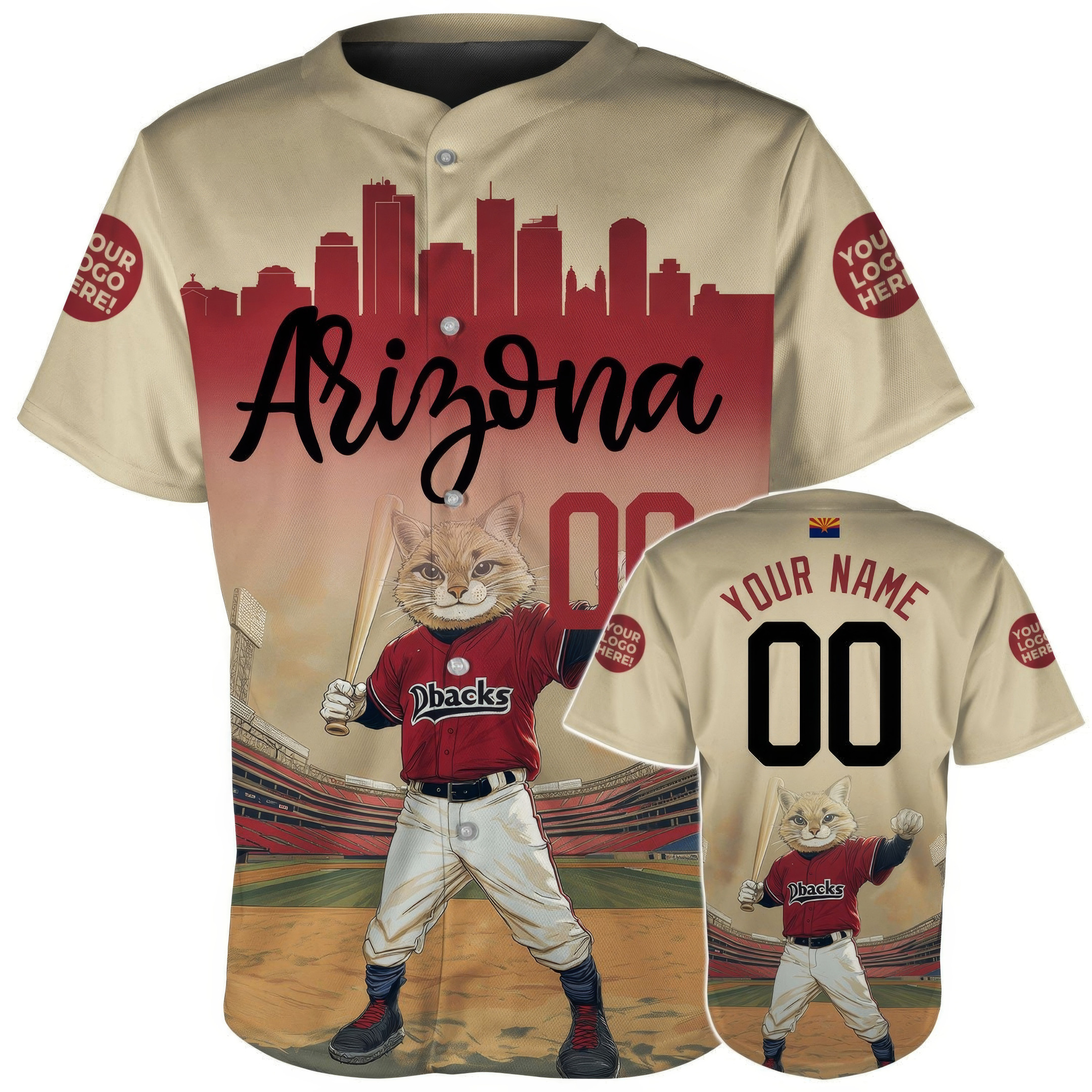 Custom Arizona Cartoon Mascot Player Baseball Jerseys Gifts For Baseball Fans