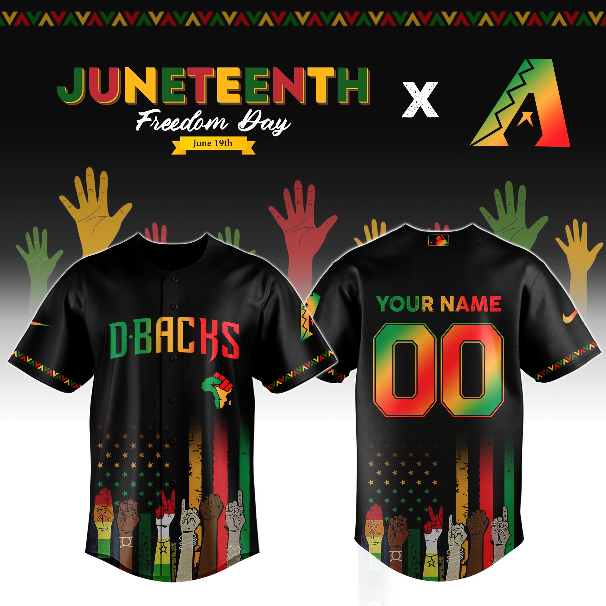 Custom Arizona Diamondbacks x Juneteenth Jersey 2025 Gifts For Baseball Players