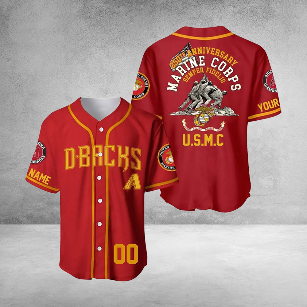 Custom Arizona Diamondbacks x U.S. Marine Corps 250Th Anniversary Jersey USMC Veteran Gifts