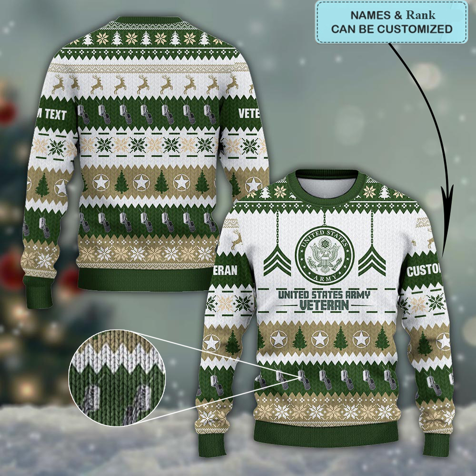 Custom Army Veteran Ugly Christmas Sweater Patriotic Army Veteran Xmas Holiday Sweater