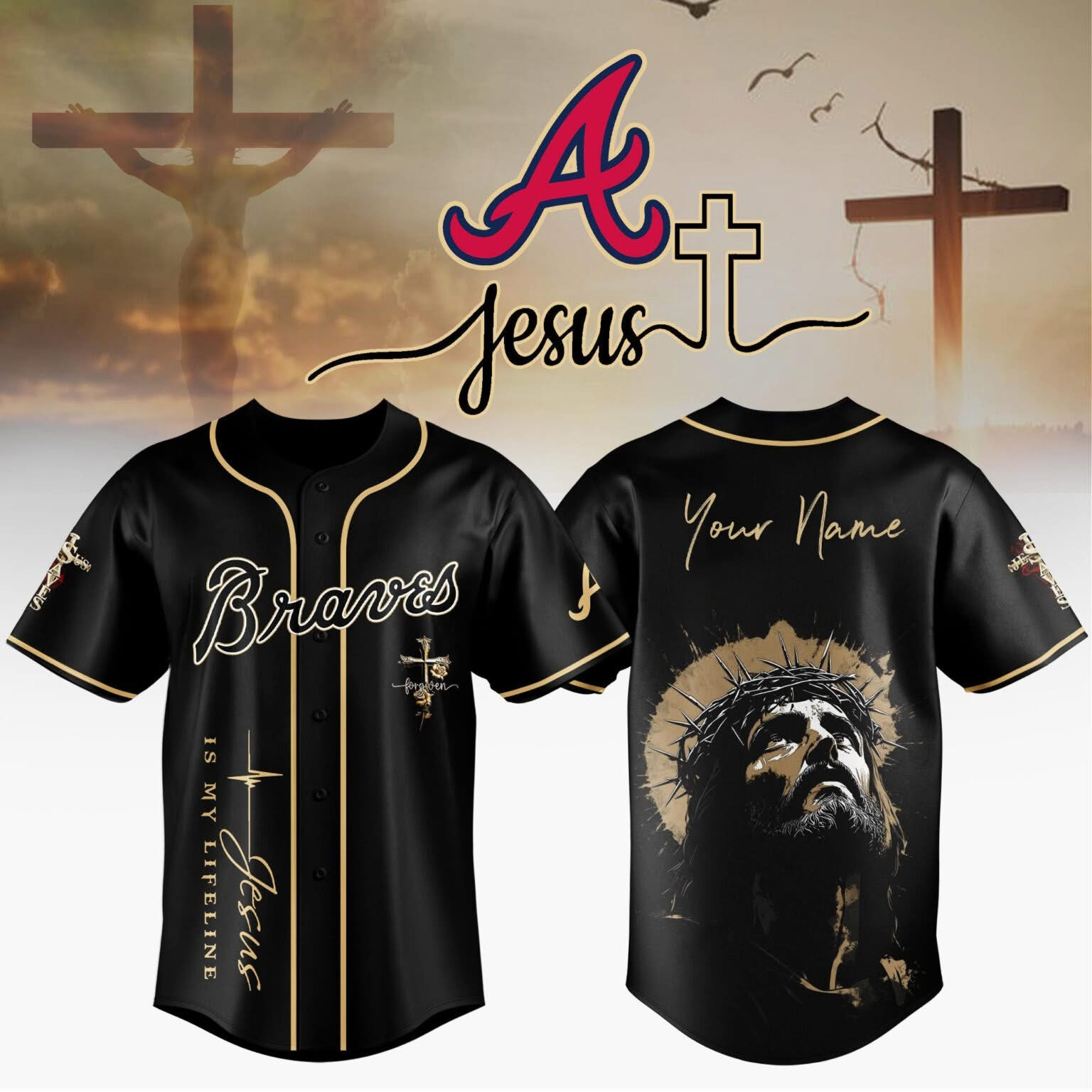 Custom Atlanta Braves Jesus Is My Lifeline Jersey MLB Merch Faith Based Christian Fan Gifts