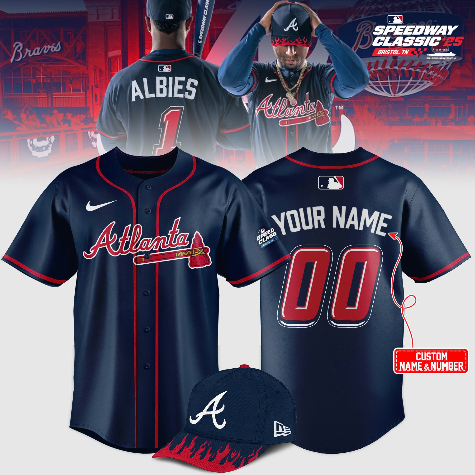 Custom Atlanta Braves Speedway Classic '25 Bristol TN Jersey Navy 2025 MLB Merch Alternate