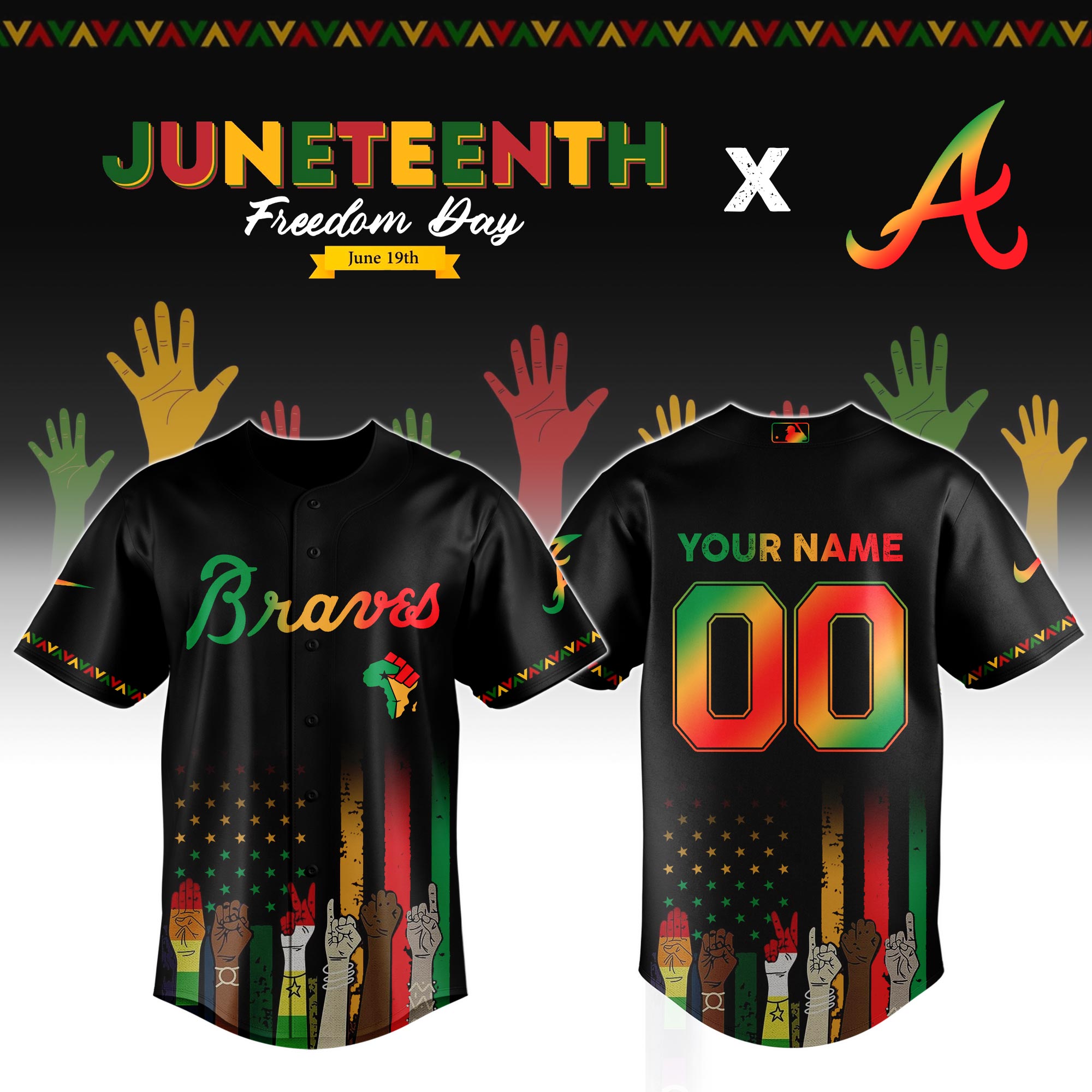 Custom Atlanta Braves x Juneteenth Jersey 2025 Baseball Father's Day Gifts