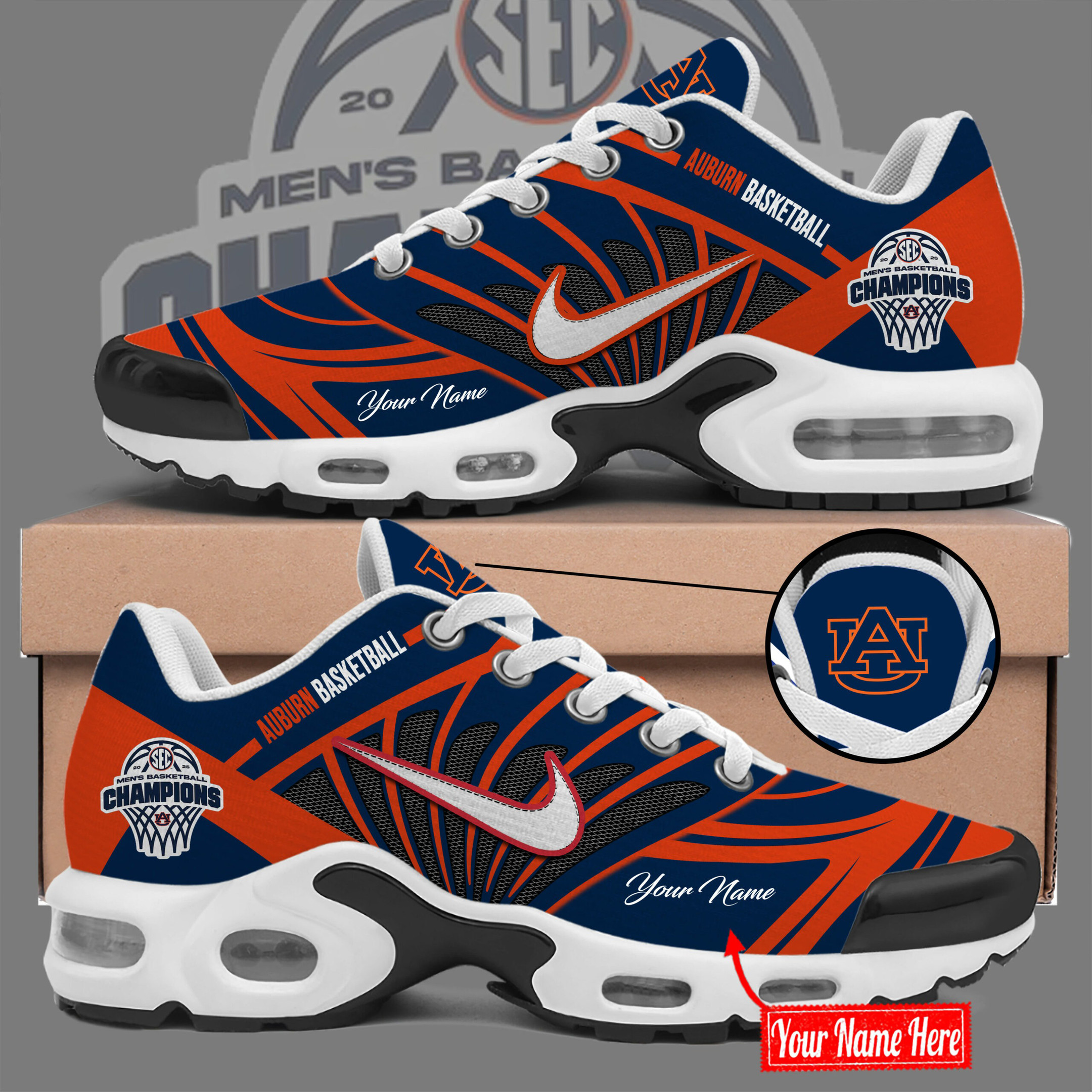 Custom Auburn Tigers SEC Champions 2025 Air Max Plus Sneakers Basketball Sport Shoes Gifts