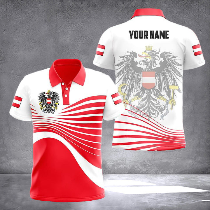 Custom Austria Coat Of Arms Wave Polo Shirt Austrian Men's Fashion Gifts For Austrian