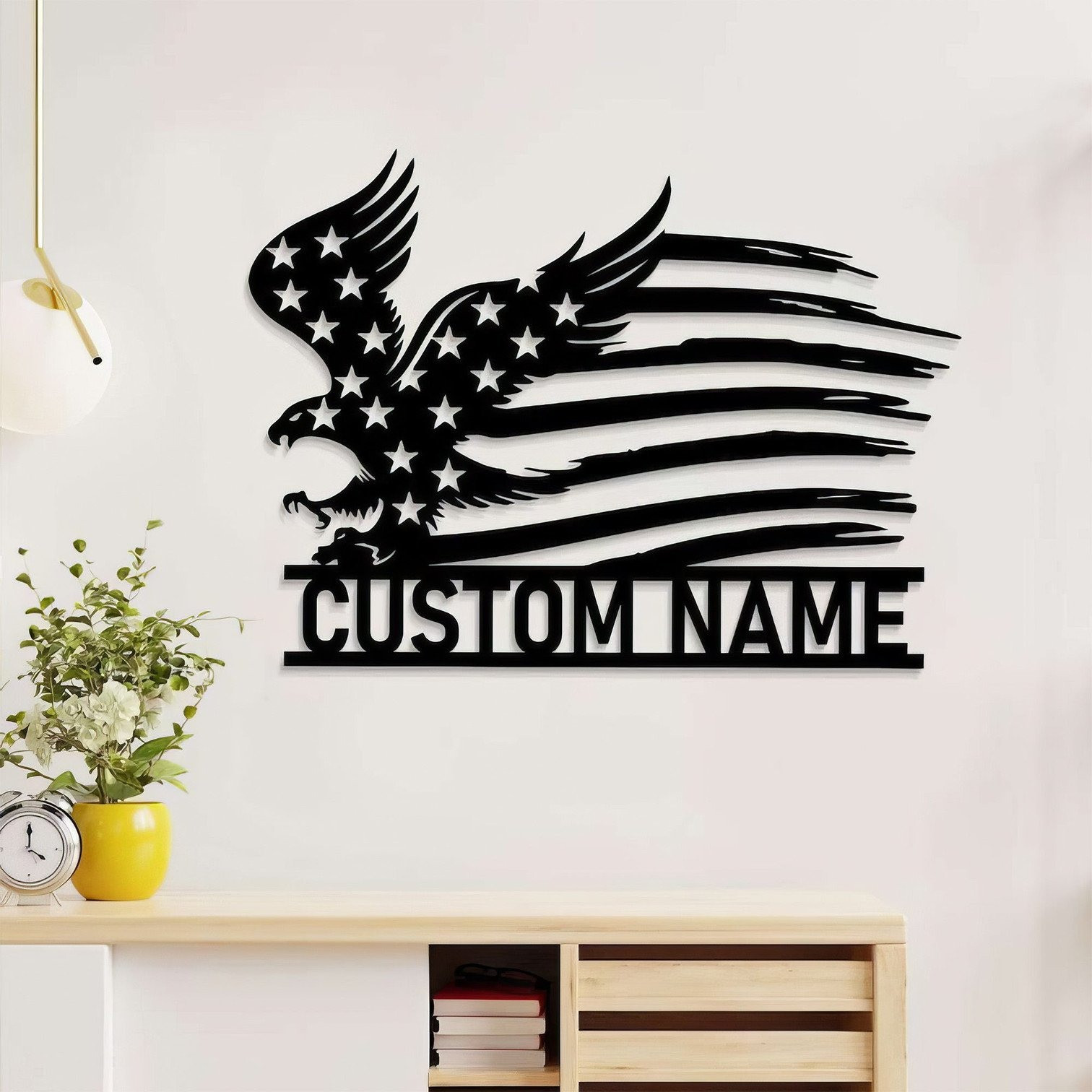 Custom Bald Eagle American Flag Metal Sign Independence Day Decor For Room