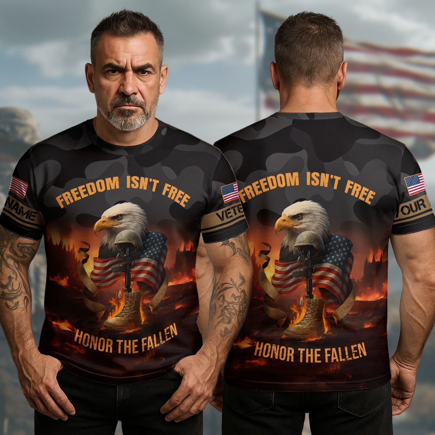 Custom Bald Eagle U.S Navy T-Shirt Freedom Isn't Free Honor The Fallen Veteran Veteran Apparel